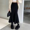 Fishtail Skirt Solid Color Elastic High Waist Knitting Skirt Solid Color Slimming Fit Maxi Skirt Daily Wear