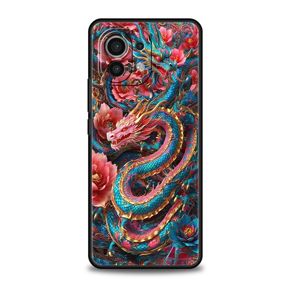 Chinoiserie Loong Flower Dragon Phone Case Cover for Xiaomi Mi 17 15 14 13 12 11 Ultra 15T 14T 13T 12T 11T Pro Lite 5G Soft TPU