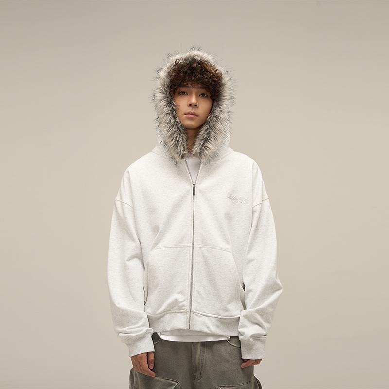 

Американское ретро худи с меховым воротником - Оверсайз, трендовый унисекс кардиган-толстовка на молнии 2XL