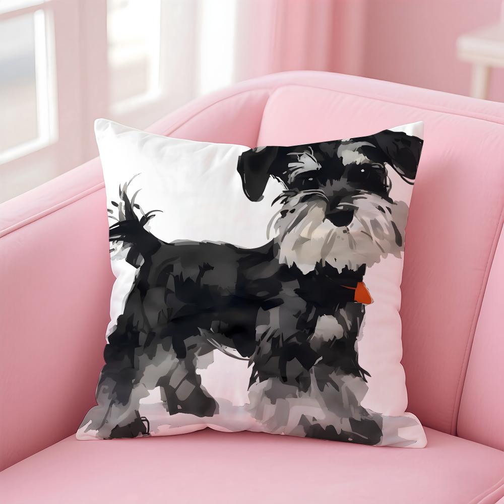 CUTE Miniature Schnauzeres Cushion Cover Pillowcase Short Plush Invisible Zipper Room Sofa Cushion Cover
