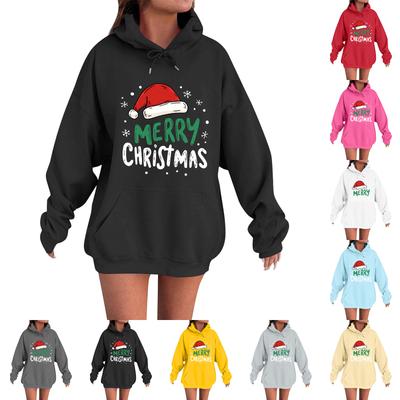 Damenmode Lässiges Langarm Locker Weihnachtsdruck Kapuzen-Sweatshirt