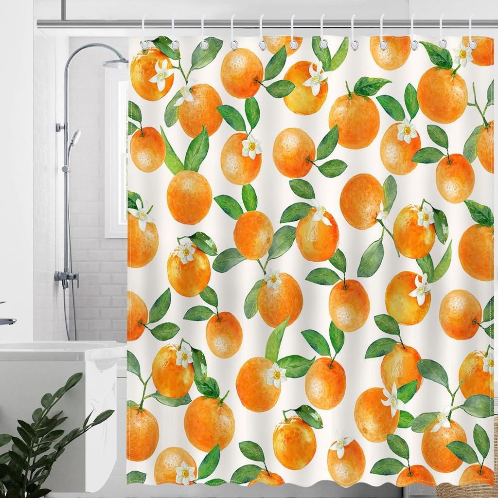 Orange Shower Curtain Cute Fruits Bathroom Shower Curtain Orange Waterproof Fabric Shower Curtain Bathtub Decor with