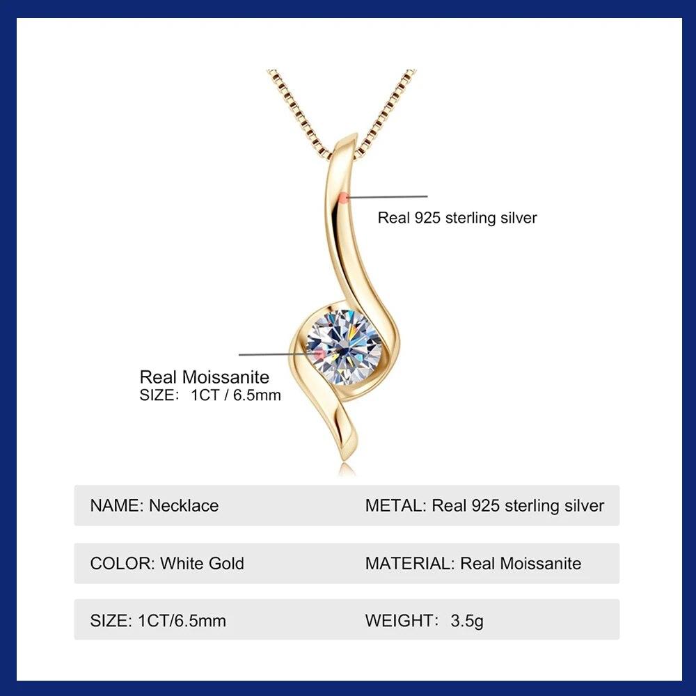 Real Certified Moissanite Diamond Necklace Chain for Women 925 Sterling Silver 1 Carat Drop Pendant Necklaces Wedding Jewelry