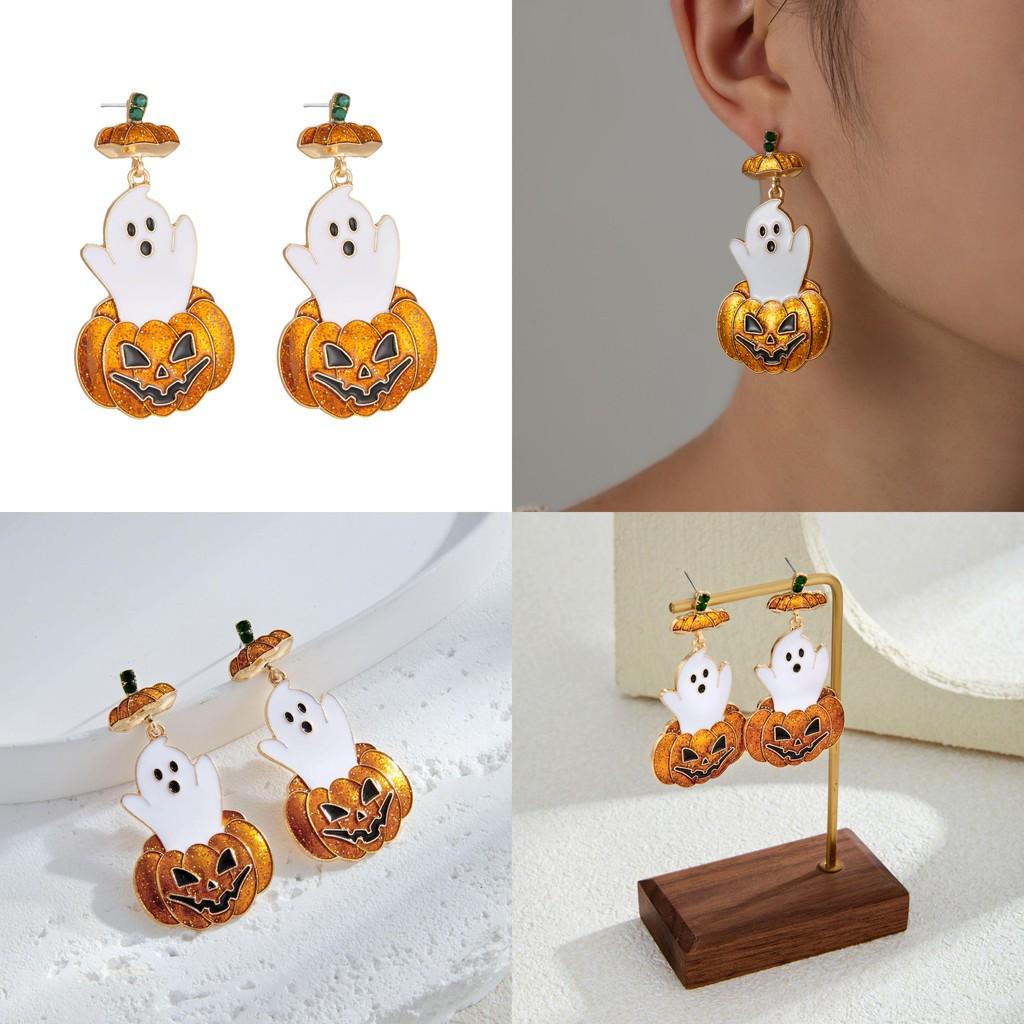 Ghostly Pumpkin Chic Earrings With Intricate Rhinestone Detailing Ideal For Halloween Fashionistas