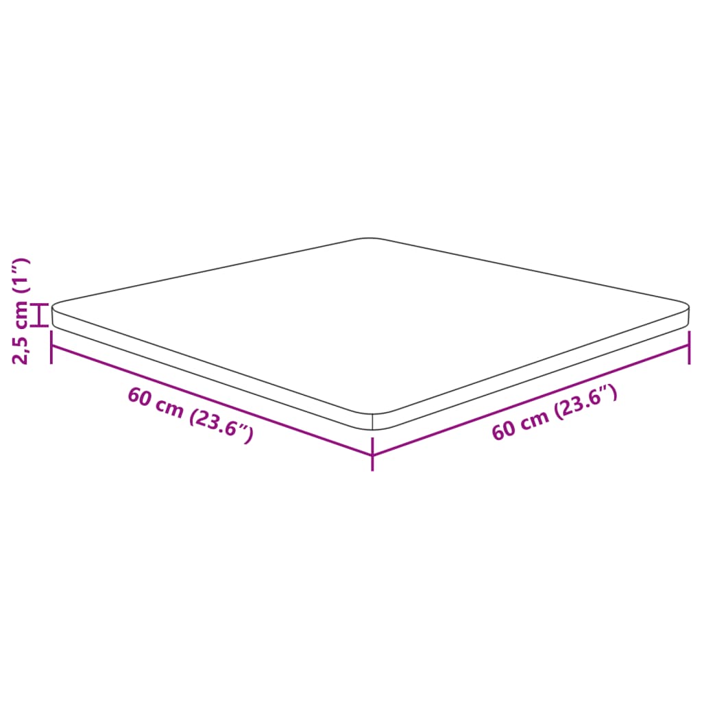 Vidaxl Kwadratowy Blat Do Stolika, 60X60X2,5 Cm, Surowe Drewno Dębowe