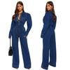 Women's Slim Fit Stretch Flared Long Sleeve Denim Jumpsuit