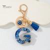 Durable Keychain Charm Blue Series Pendant, Initial Letter Key Chain with Eyes Keyring Tassel Design, A-Z Holder for Bags Backpacks Cars Accessories