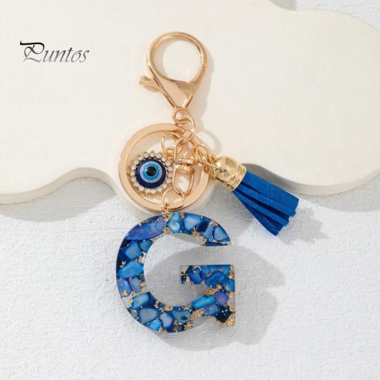 Durable Keychain Charm Blue Series Pendant, Initial Letter Key Chain with Eyes Keyring Tassel Design, A-Z Holder for Bags Backpacks Cars Accessories