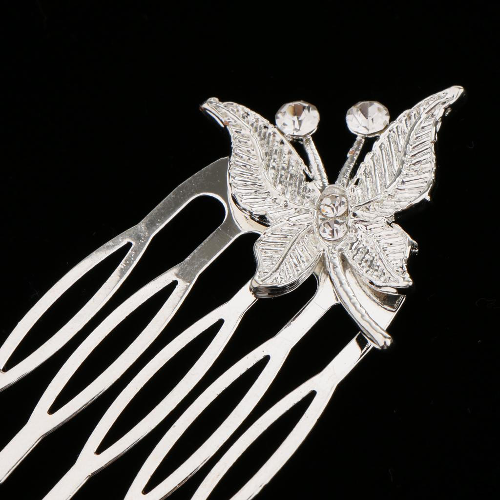 2 Pieces Women Girls Butterfly Rhinestone Hair Comb Hairpins Headdress Party Banquet