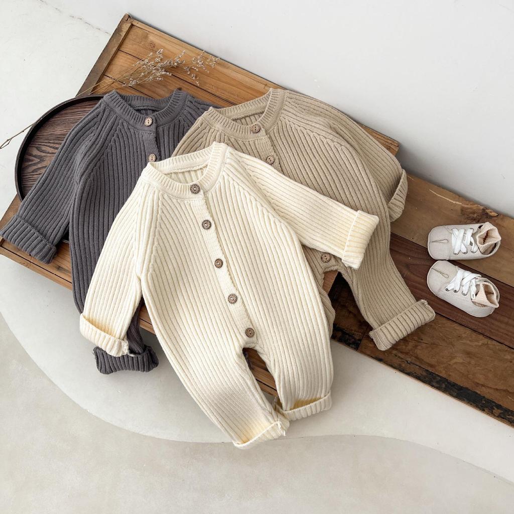 Koreanischer Baby einfarbiger Strick-Jumpsuit - Herbst/Winter Strampler für Jungen und Mädchen