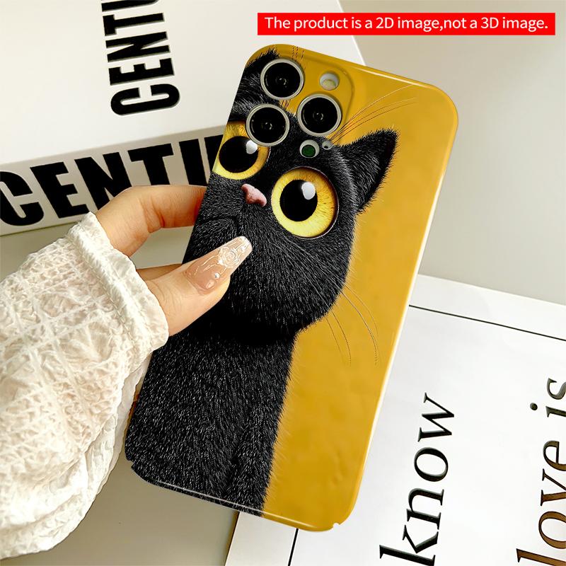 2DFlat Black Cat with Golden Eyes Phone Case All inclusive film hard iPhone case, compatible with iPhone 18 Pro Max 17 16 15 14 13 12 11