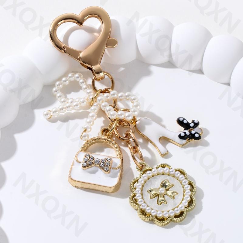 Pretty Preal Round Bow Knot Handbag Flower Enamel Keychain Heart Elegant Keychain For Women Girls Handmade Good Gift DIY Jewelry