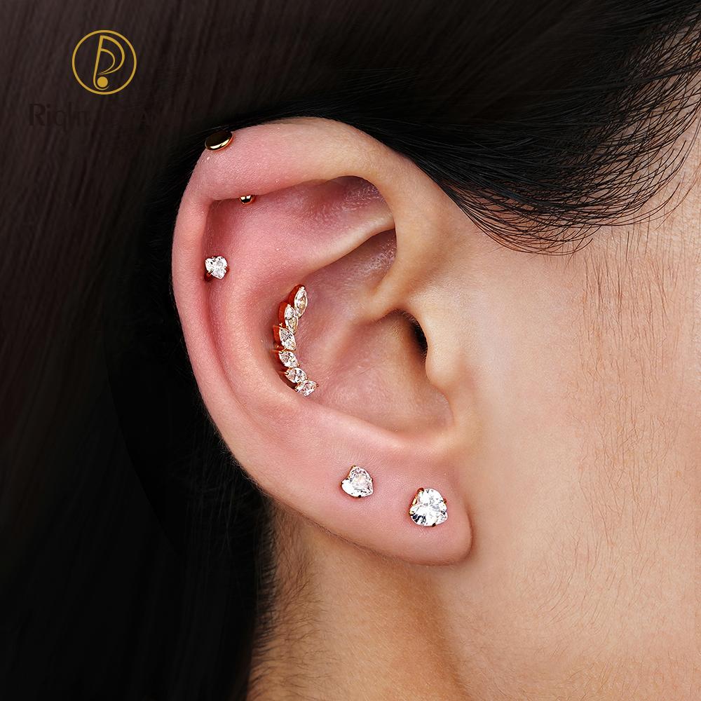 Titanio Genuino ASTM F136 Calibre 16G Corazón CZ Labret Roscado 3mm/4mm/5mm CZ Cartílago Tragus Hélice Stud para Nariz Joyería para Piercing