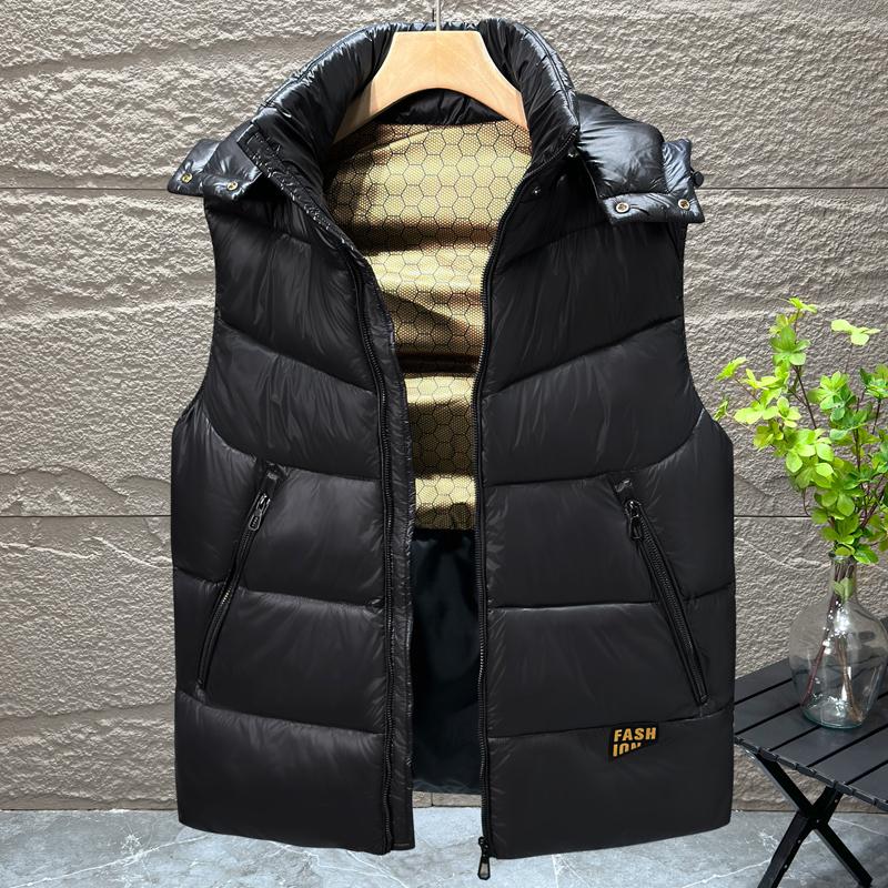 Ärmellose Winterparkas für Herren, Oberteile mit Kapuze, Übergröße, lässige dicke warme schwarze Weste für Herren-Oberbekleidung