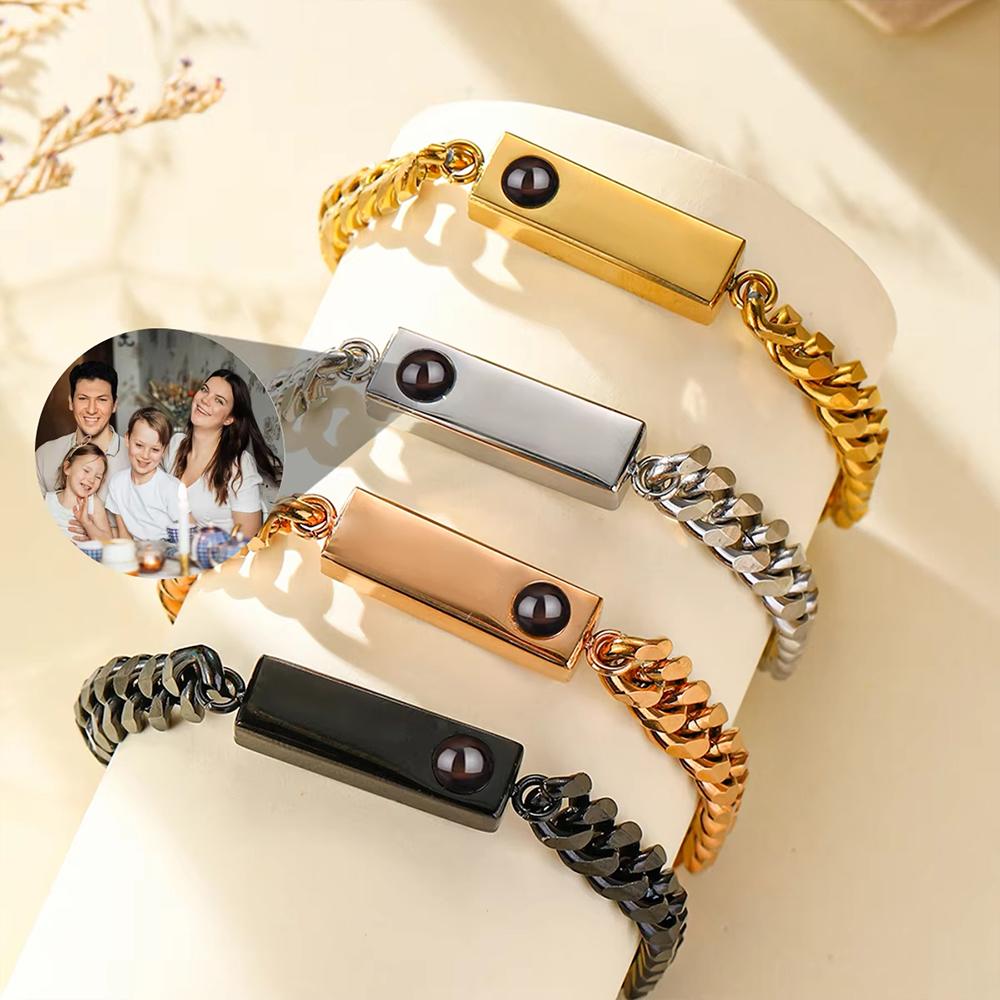 Индивидуальные Фото-Браслеты Для Мужчин Золотой Серебряный Цвет Нержавеющая Сталь Персонализированные Фото-Браслеты Gold