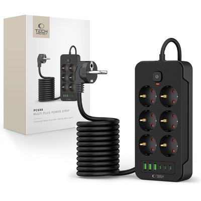 PC6X6 Power Strip 3 USB & 3 Type-C & 6 Socket 200Cm Black