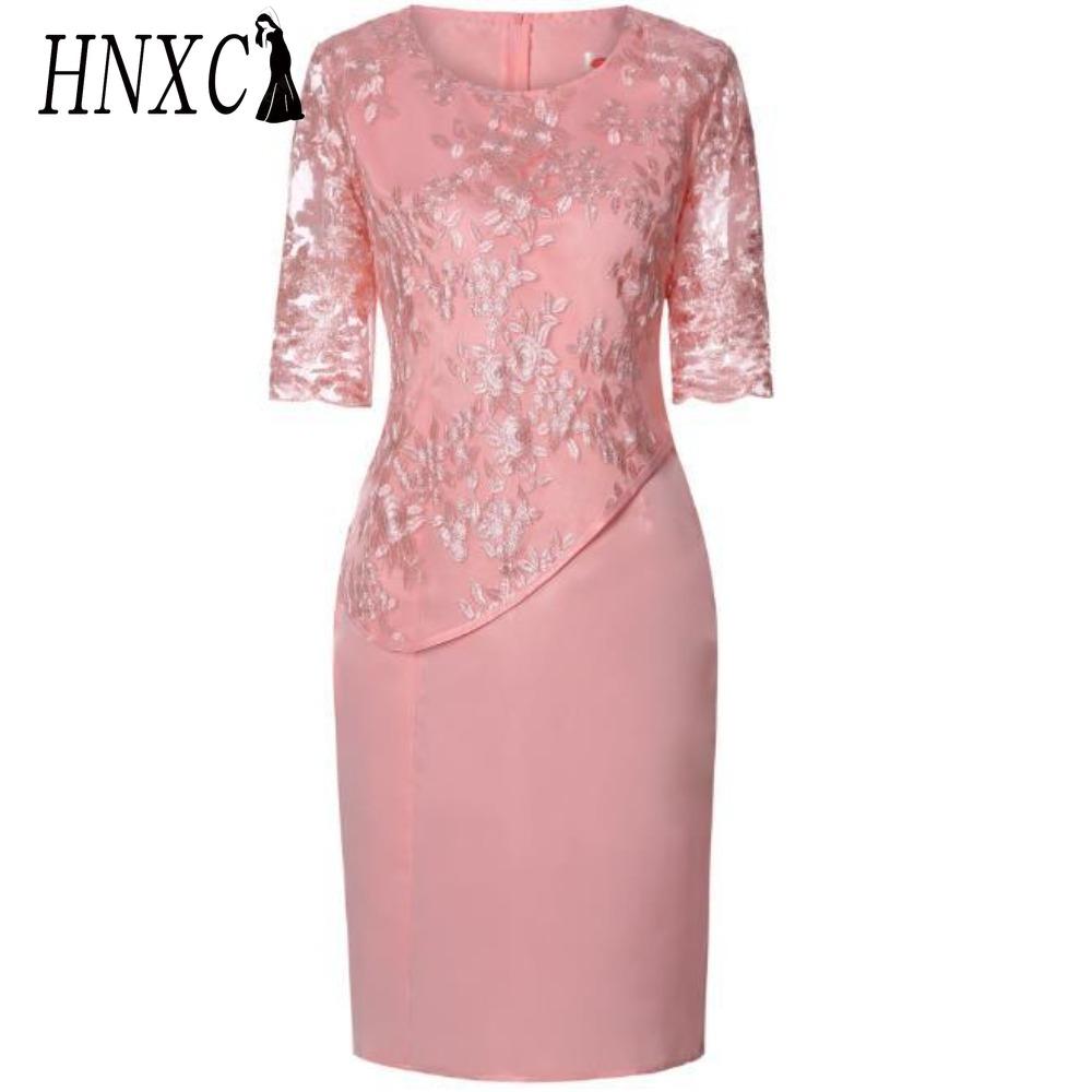 

HNXC S-5XL Платье для вечеринки длиной до колена с кружевным верхом и аппликацией по подолу XXXXXL розовый