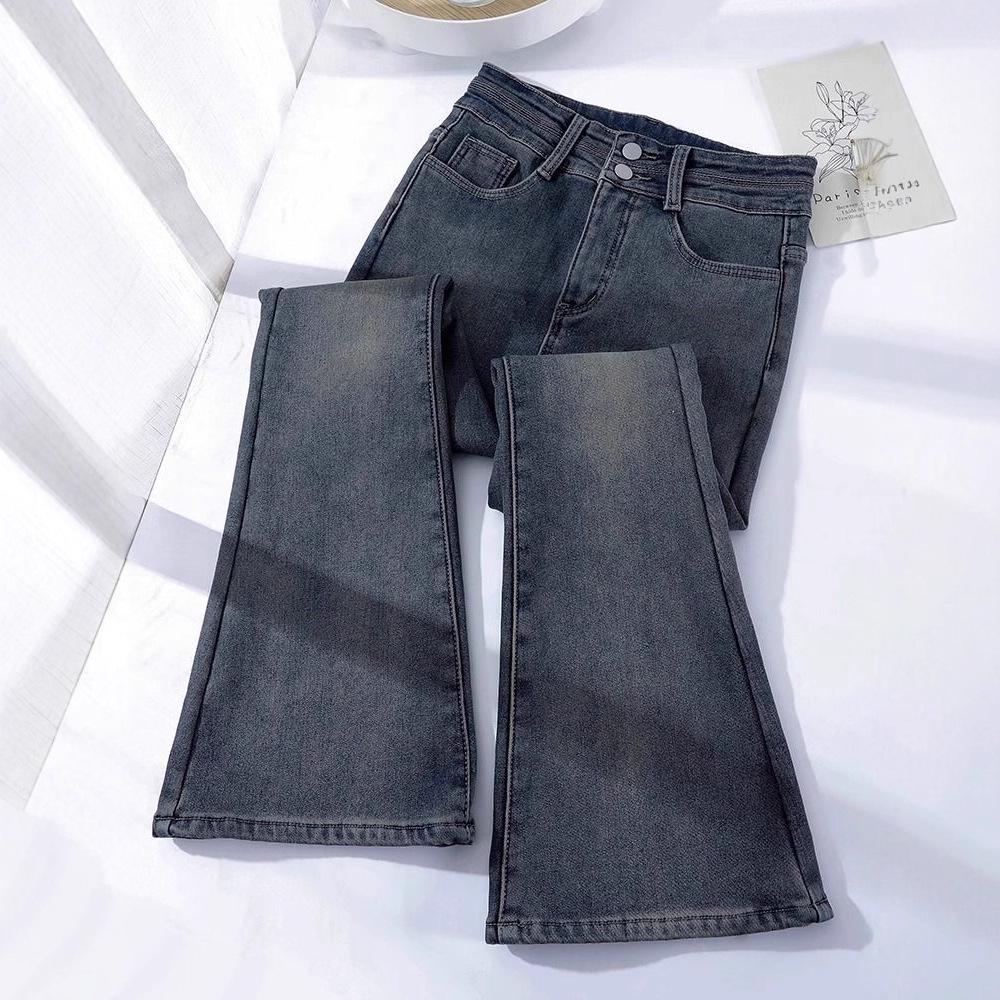 Cement Grey High-Waisted Women s Micro-Flare Jeans - Hip-Covering Slim Fit for Spring, Autumn, Winter 2025 Bestseller XS