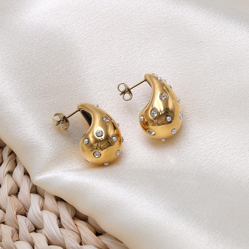 18K Gold Water Drop Stainless Steel Stud Earrings Fashionable Versatile Comma Metal Titanium Steel Earrings Women