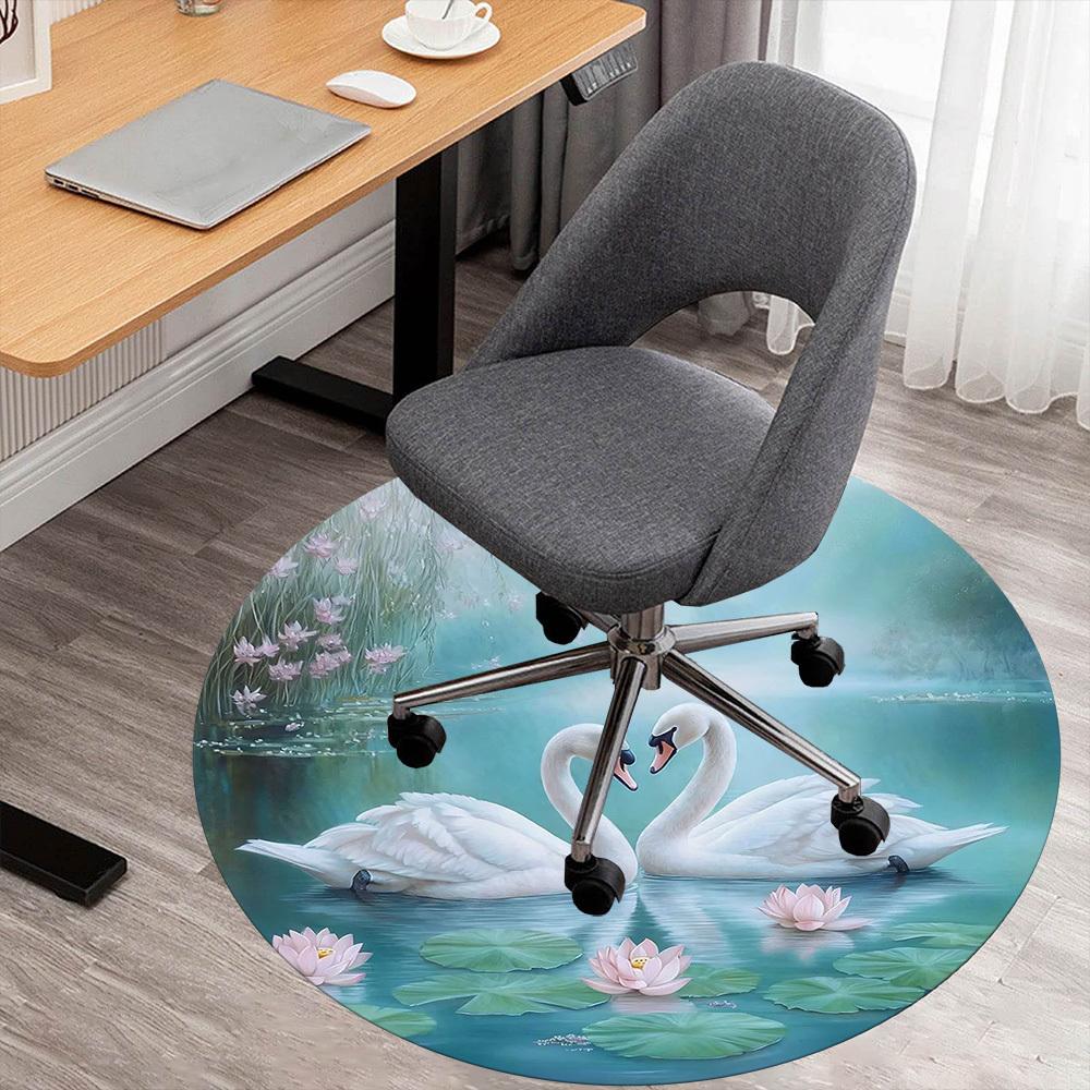 1PC swan lake Office Round Area Rug, Under Office Chairs Bedroom Living Room Home Decor,Carpet for Office, -1110215