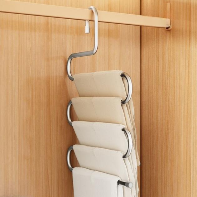 Non-Slip Clothes Hangers Multi-functional Pant Storage Rack with Multiple Hanging and Storage Functions Folding Wardrobe Rack