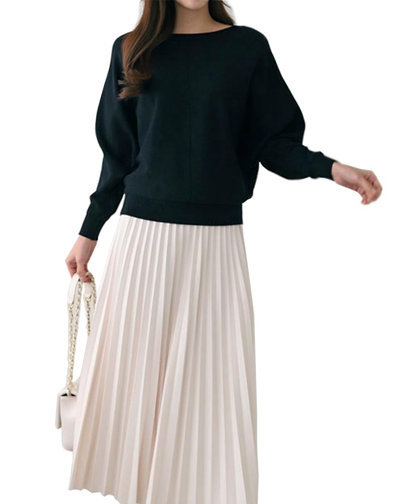 indicoco Knit Sweater with Dolman Loose Affordable Knit Dolman Perfect for and Winter Sleeves, Ribbed, Simple, Women's, Fit, Stylish, Top, Sleeves,