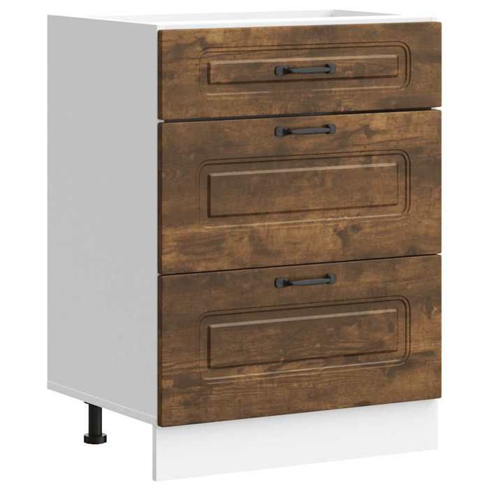VidaXL Armoire de cuisine Kalmar chêne fumé bois d'ingénierie, meuble d'évier, meuble de cuisine avec tiroir, meuble de 854284