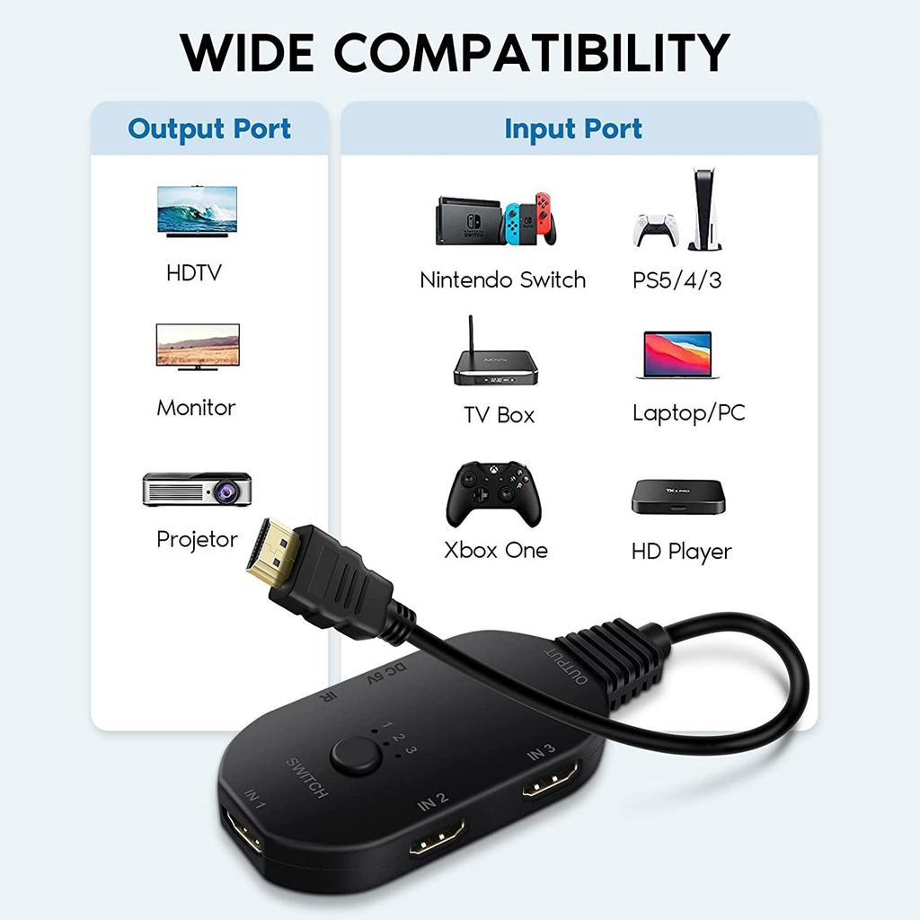 Q2-4 HDMI Switch 4K 3 In 1 Out Splitter UHD 4K Resolution Switcher with Remote Control