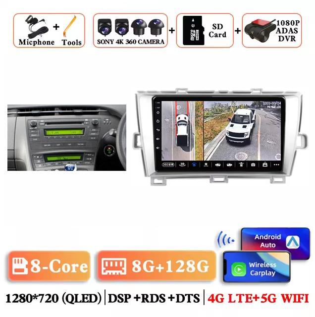 Android 14 Carplay Auto For Toyota Prius 3 XW30 2009 2010 2011 2012 2013 - 2015 RHD Car Radio Multimedia Player GPS Stereo DSP