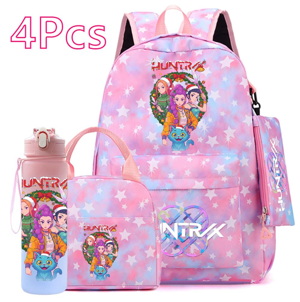 4 st/set Jul K-POP Tryckt Ryggsäck Handväska Pennskrin 750 ml Vattenflaska för Tonåring Pojke Flicka Bokväska Skolväska Med Drickmugg Barnpresent