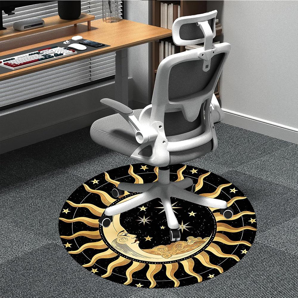 1PC Celestial Pattern Office Round Area Rug, Mat Suitable For Office, Under Office Chairs Bedroom Living Room Home Decor, Room Deco