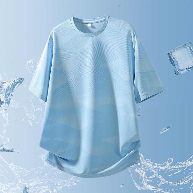 

Camouflage Ice Silk Short-sleeved T-shirt Men s Loose Quick-drying T-shirt Running Sports Elastic Men s Top Large Size 2XL светло-синий