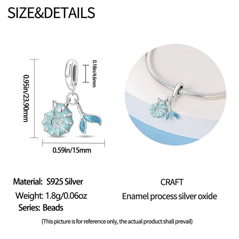 Original Copper Charms Luxury Blue Conch Shell Fish Tail Pendant Beads Fit Bracelet Diy Women Making Delicate Gift