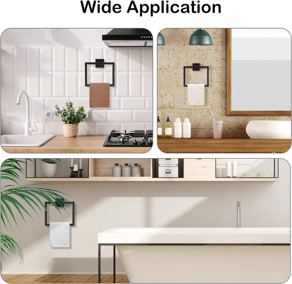 Stainless Steel Towel Ring Wall Mounted Square Towel Holder Hand Towel Hanger Bath Towel Rack for Kitchen Bathroom Toilet