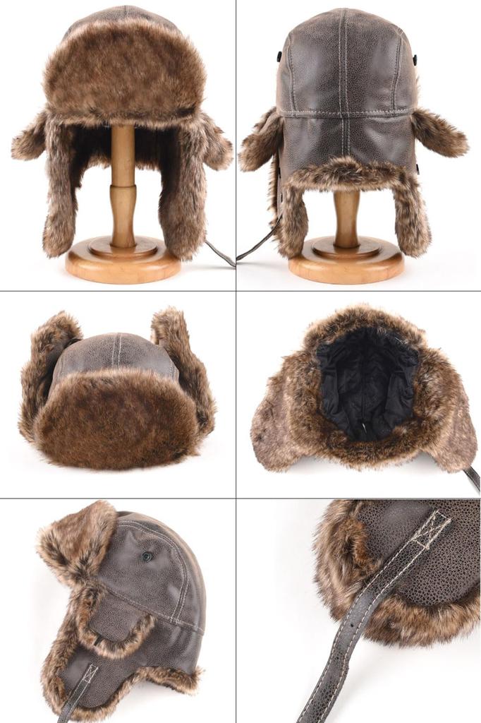 Winter Bomber Hat with Flight Extra Brushed Fleece with Ear Perfect for and Outdoor Activities [FREESE] Men's Leather-Look Cap, Warm, Thick, Flaps,