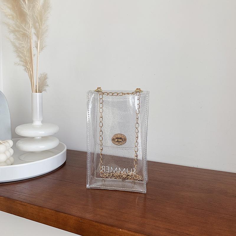 Fashion Trend Jelly Transparent Bag Mobile Phone Bag Small Square Bag Chain One Shoulder Oblique Span Bag Casual Bag