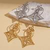 18K Real Gold Electroplated Hollow Flower Rhombus Silver Needle Earrings Cold Wind Niche Earrings