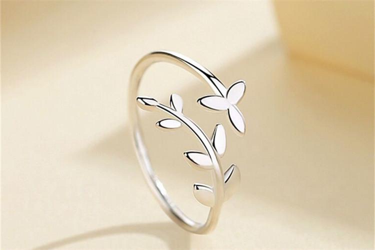 New Simple Literature Art Olive Leaf 925 Silver Jewelry Fashion Branch Personality Opening Rings R217