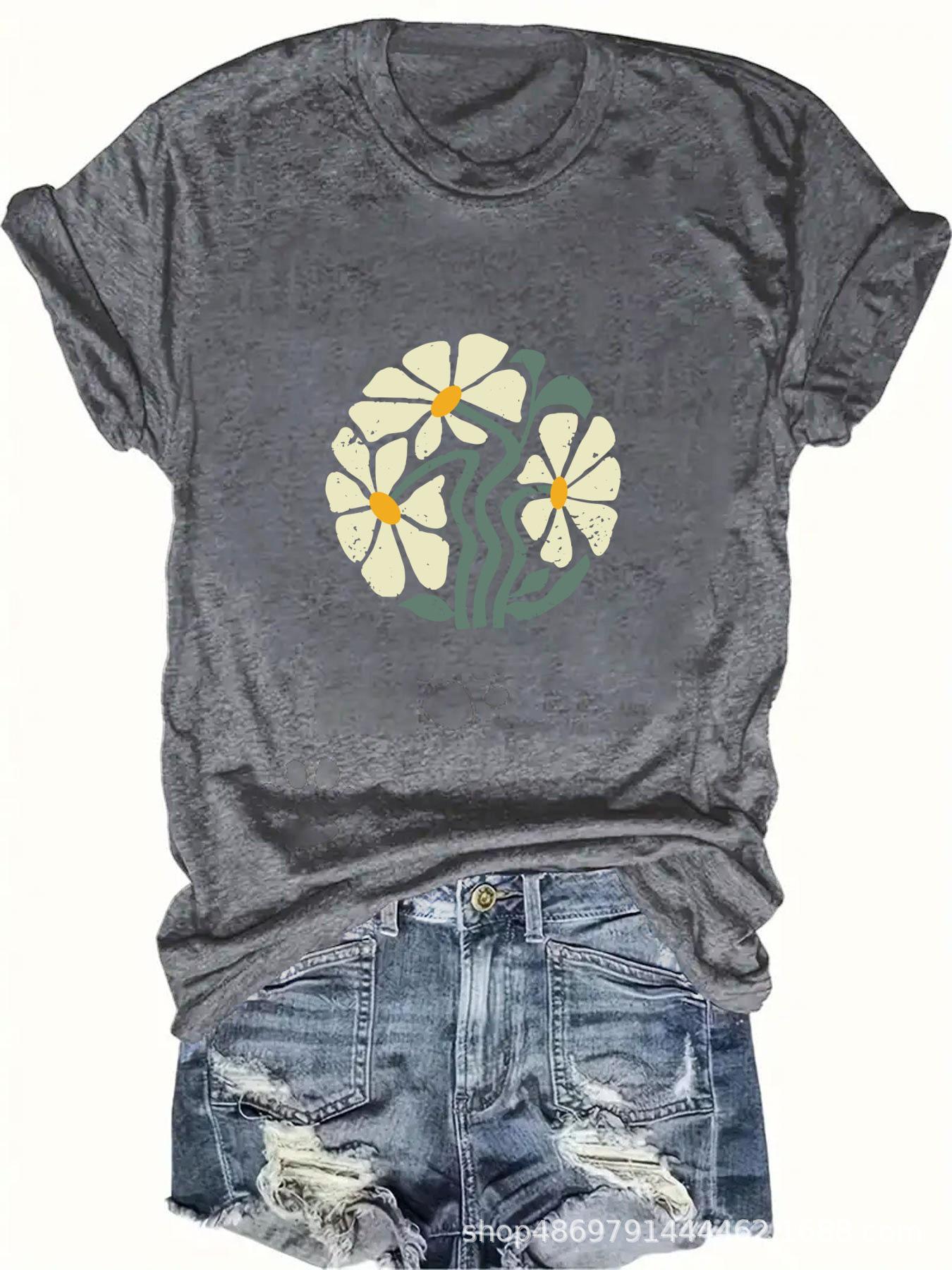 

Women s Cross-Border Fashion Round Neck T-Shirt Extra Large темно-серого