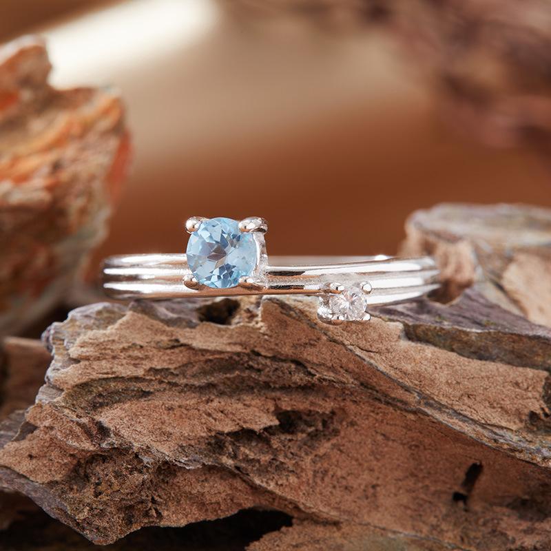 Natural Sapphire Topaz Citrine Amethyst Color Treasure Ring Female Xiaohongshu S925 Sterling Silver Index Finger Ring