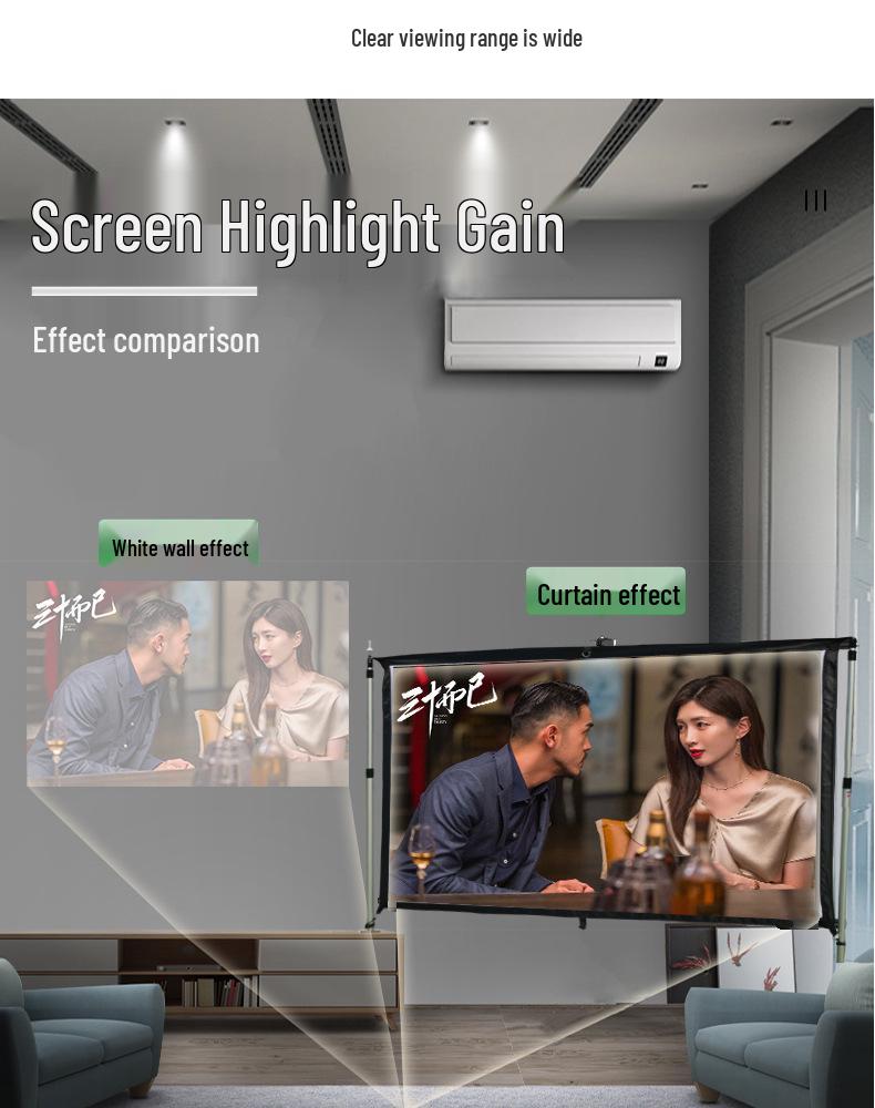 Punch-Free Wall-Mounted Outdoor Camping Projector Screen, High-Definition, 84-120 Inch