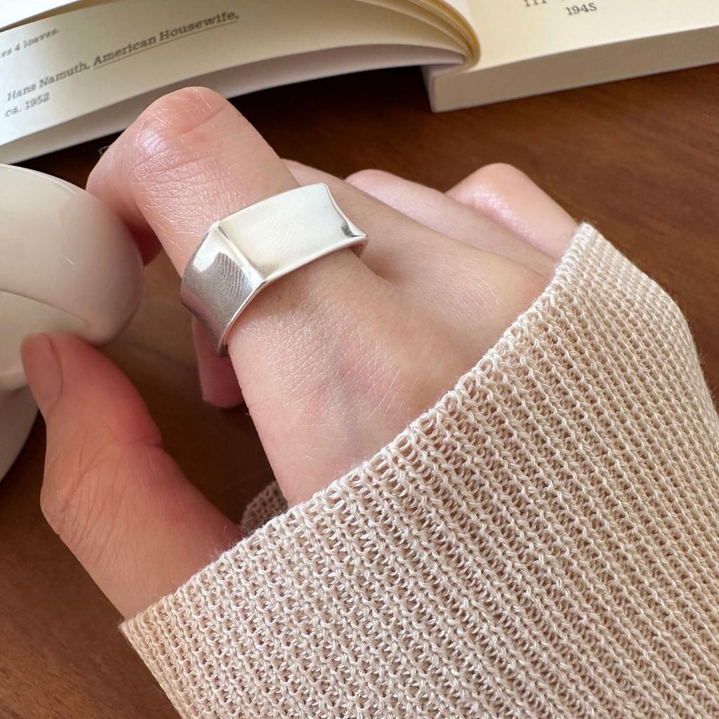 925 Silber Quadratische Glatte Oberfläche Ringe Für Frauen Hochzeit Vintage Hohe Qualität Schmuck Zubehör Schmuck Geld 925
