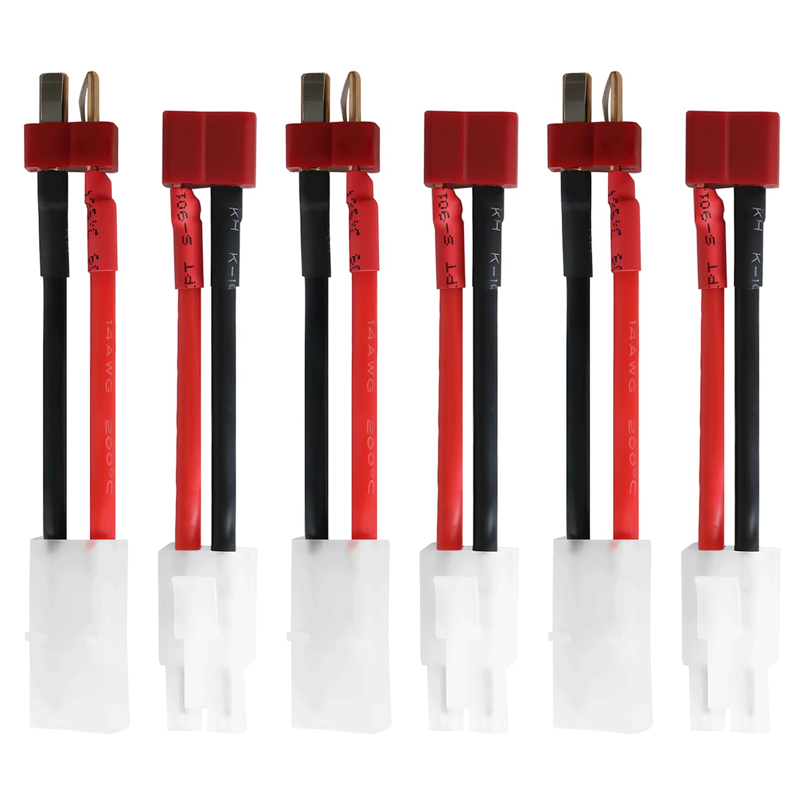 

COWGOLDCHILD LiPo Battery T-Connector Conversion Tamiya Connector 6 Pieces T-Type Male to Female 50mm 14AWG Silicone Wire RC Model Drone T-Plug