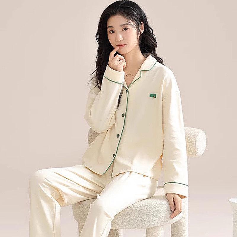 Women's Spring-Autumn Long Sleeve Cotton Pajama Set - Loose Fit, Plus Size, Outdoor-Ready Homewear.