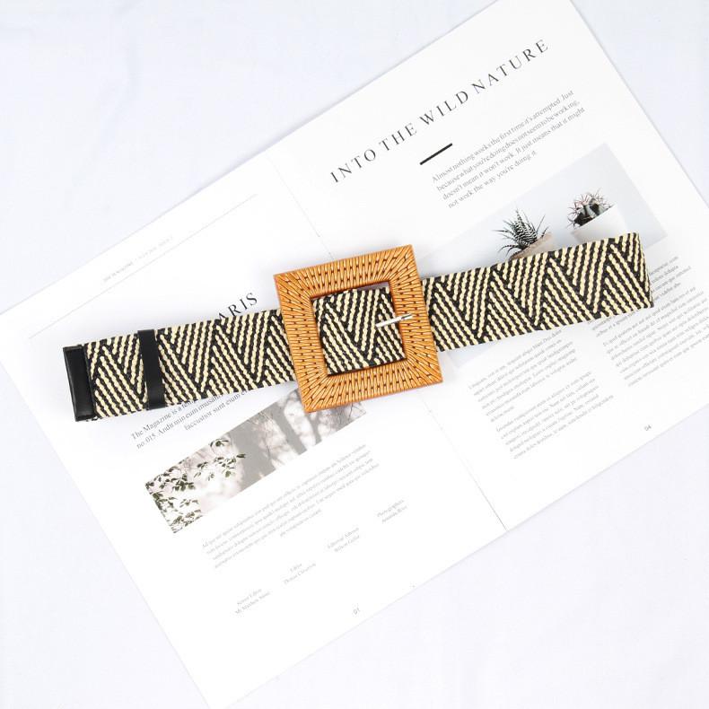 

Waist Rope Weave Round Buckle Square Buckle Women Single Loop Waist Gift Belt Colorful Square