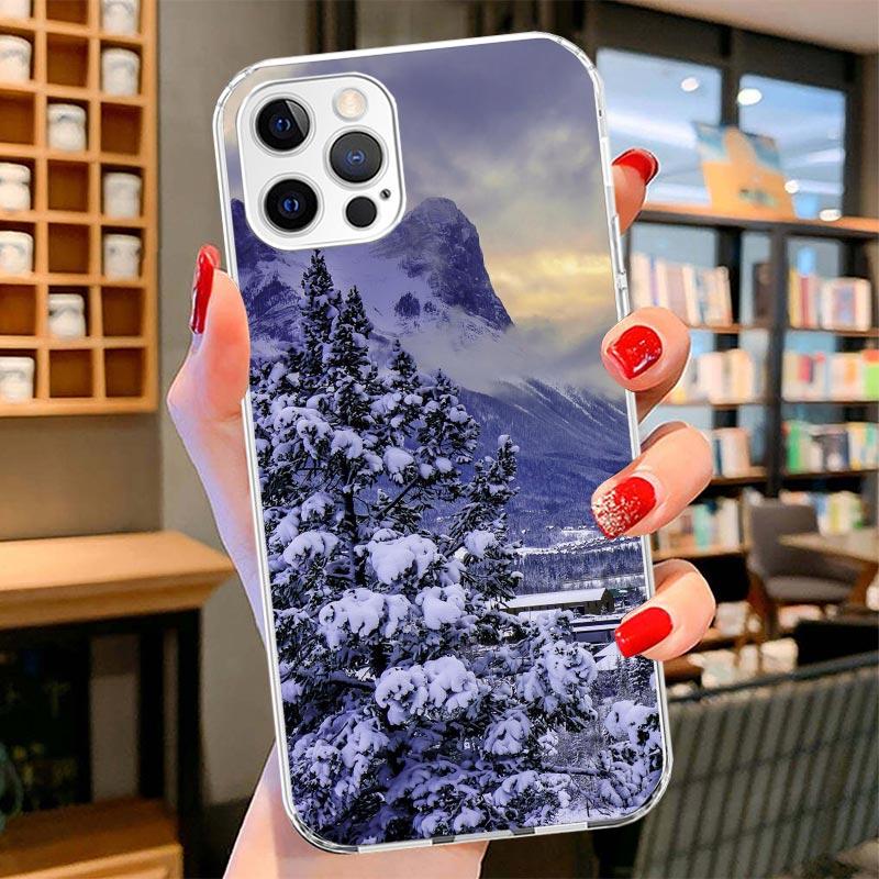 Landscape Winter Light Snow Cover Phone Case For iPhone 16 17 Air 15 14 Pro Max 16E Phone Case 13 Mini 12 11 7 SE 8 Print Patter