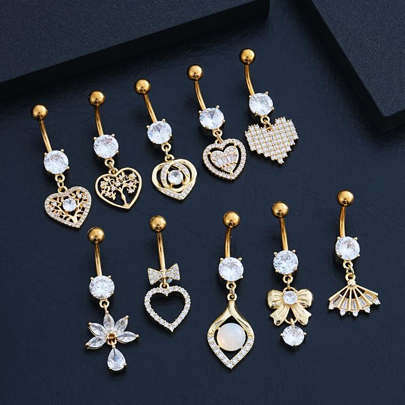 Heart Bow Pendant Belly Button Ring For Women Girls Body Piercing Stainless Steel Navel Ring Beach Jewelry