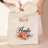 Flower Customized Canvas Handbag Vintage Travel Camping Lunch Bag Personalized Name Storage Lunch Box Large Capacity Cooler Bags