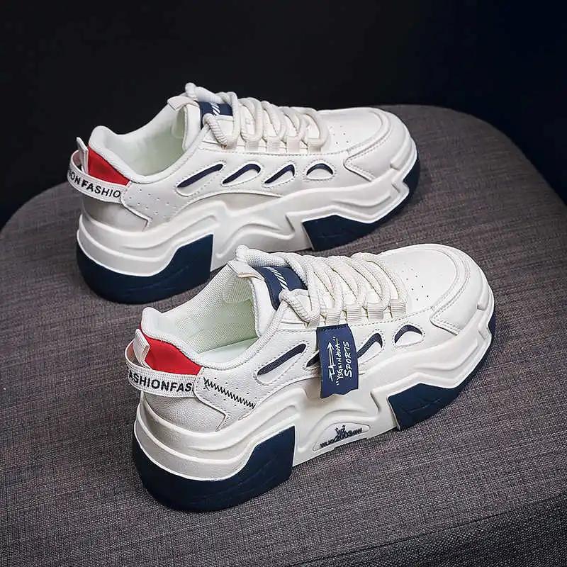 Fashion Natural Leather Round Nose Heel Shoes Woman Boots Womens Sneakers Shoes Black Platform Sneakers Sports Celebrity