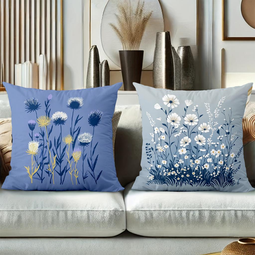 Floral Patterned Cushions Blue with Bird Design Polyester Pillowcase, Sofa Decorative Cushion Cov Headboard Pillow